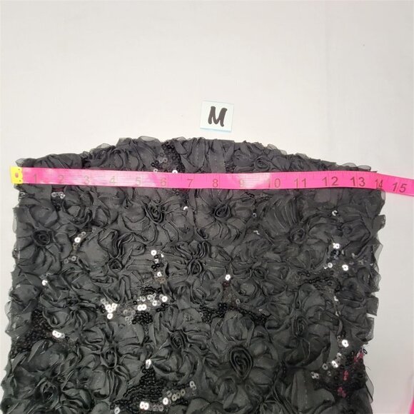Black Strapless Mini Dress with Sequins and Floral Applique Size M Size L - Picture 7 of 10